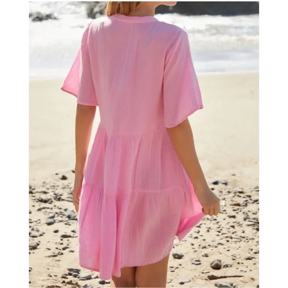 Anthropologie Kallie Flowy Tunic Dress Pink Beach Cover-Up NWOT Sz S - Picture 3 of 9